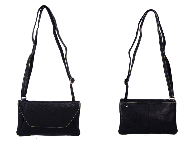 (image for) RL 666 BLACK LEATHER BAG WITH POPPER FLAP